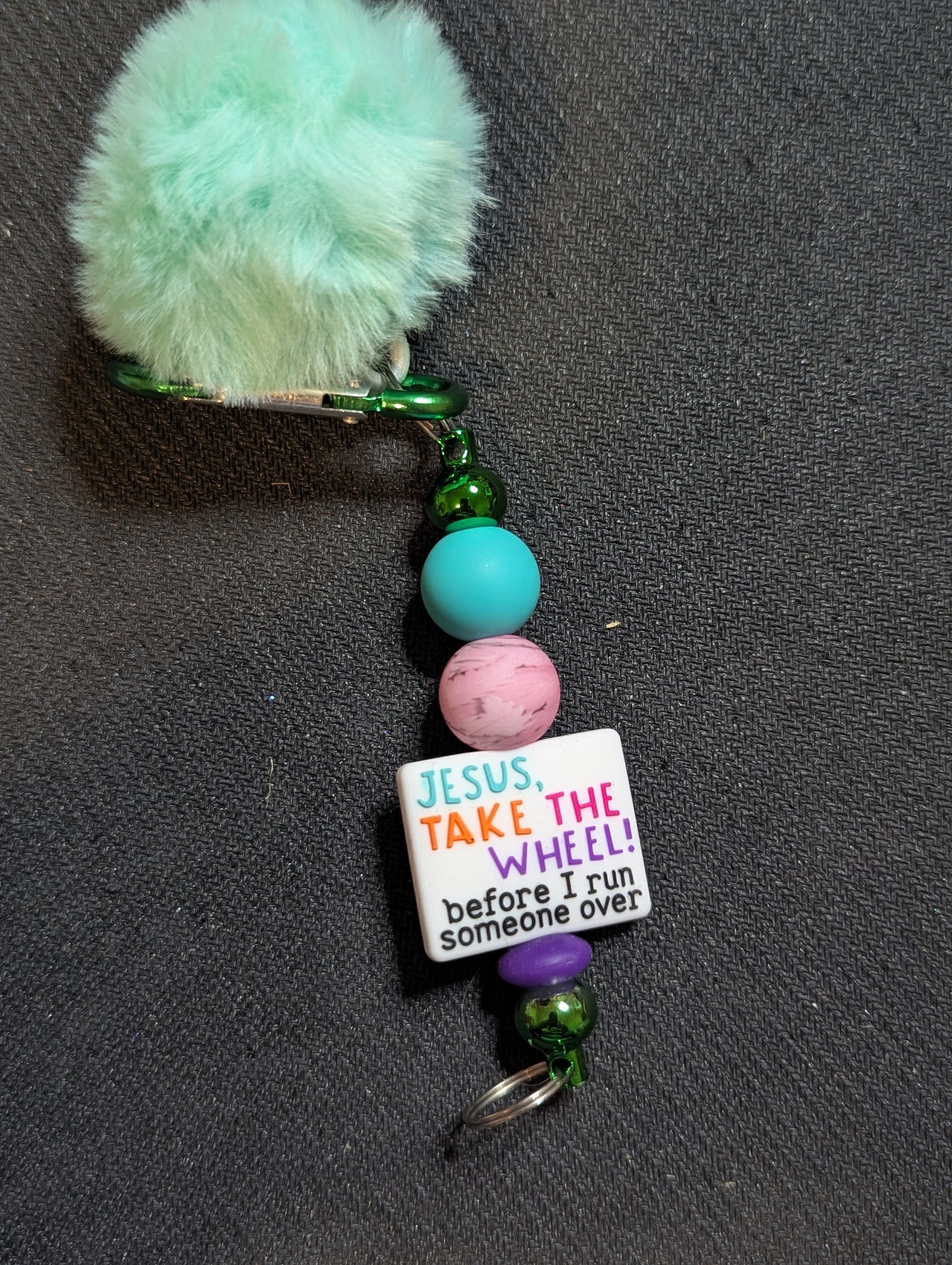 Puffball Keychain - Jesus Take The Wheel