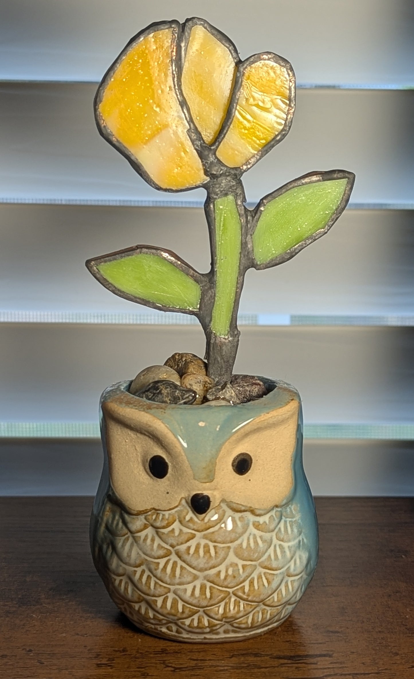 Stained Glass Tulip in Owl Planter