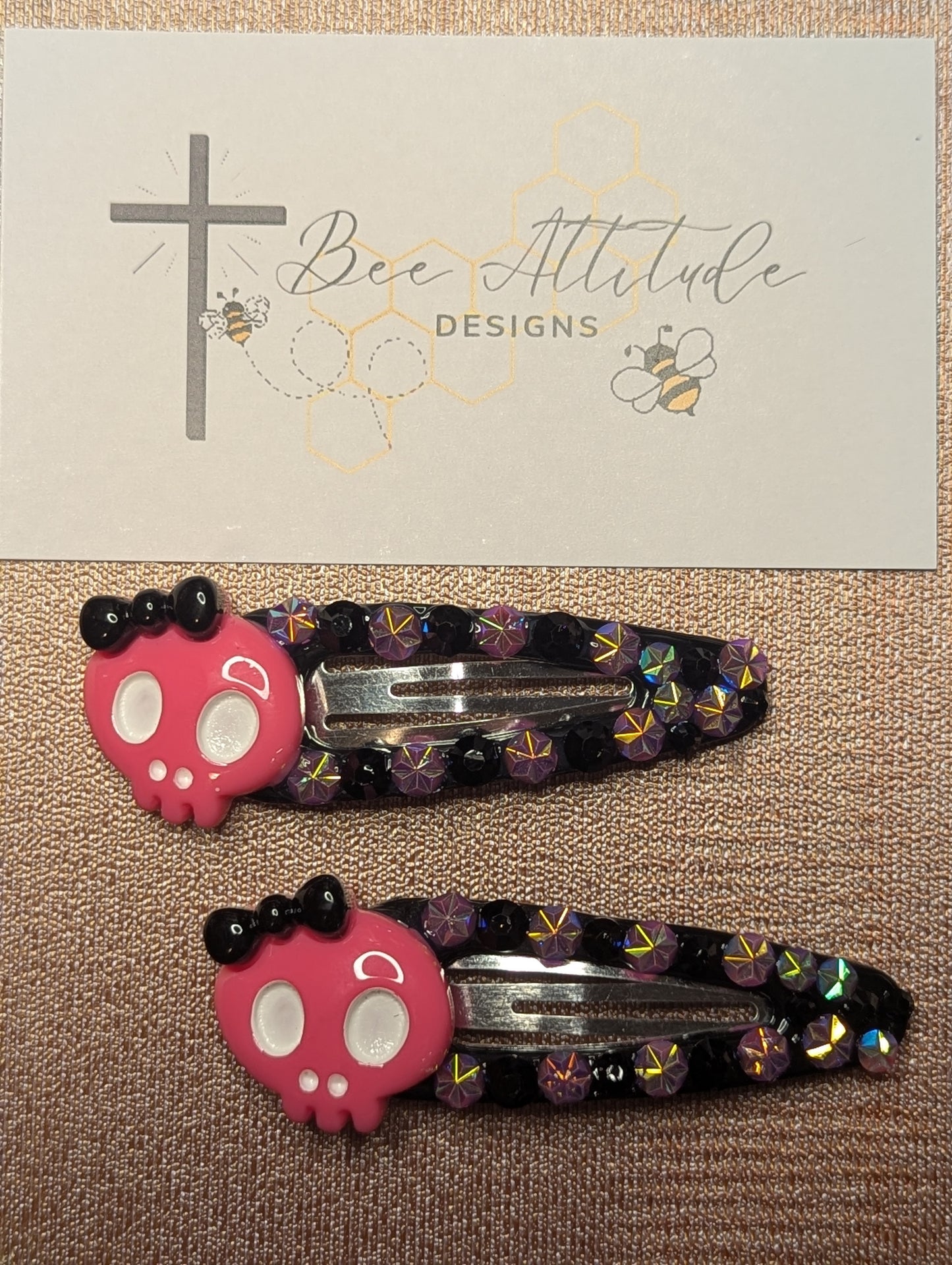 Hair Clips - Halloween Sugar Skull Pink