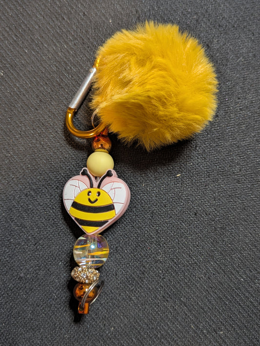 Puffball Keychain - Heart Bee