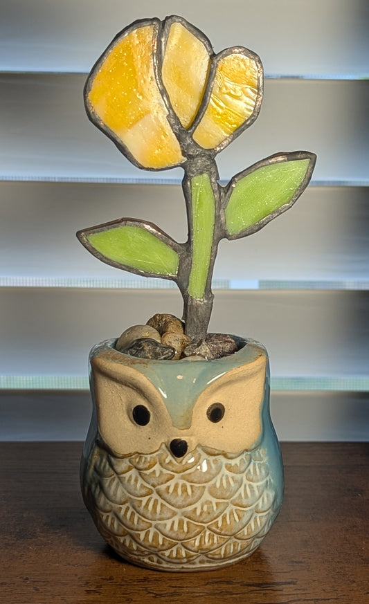 Stained Glass Tulip in Owl Planter