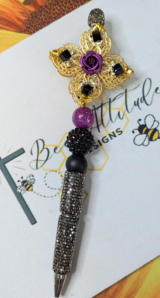 Rhinestone Pen - Black w/Purple Extended