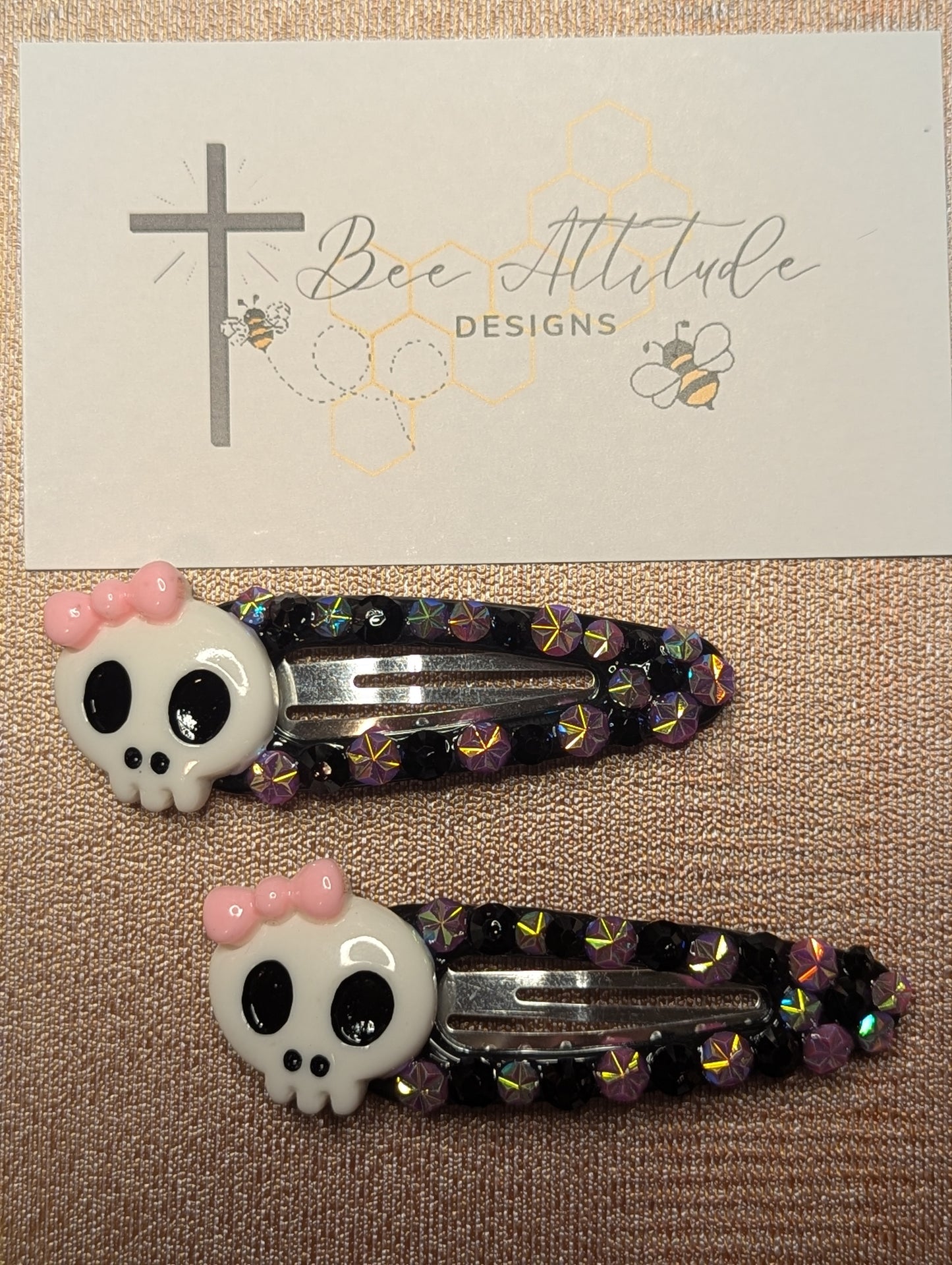 Hair Clips - Halloween Sugar Skull White